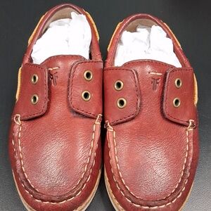 Frye Mahogany Brown Leather Sully Boat Moccasin Shoes Boys Size 9 Hook & Loop